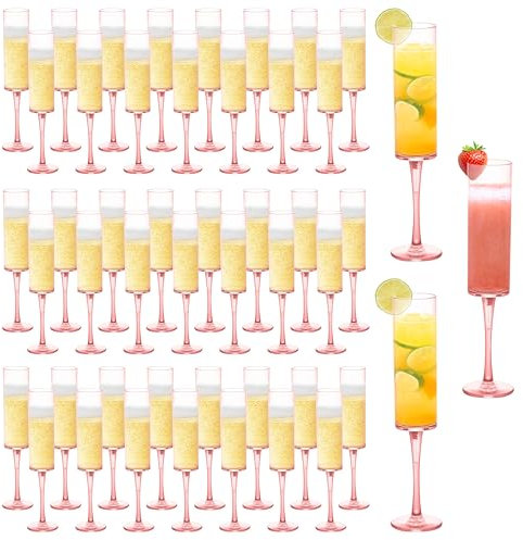 BlueBark Confezione da 48 calici da champagne in plastica usa e getta, riutilizzabili, quadrati, per feste, compleanni, anniversari, matrimoni (rosa)
