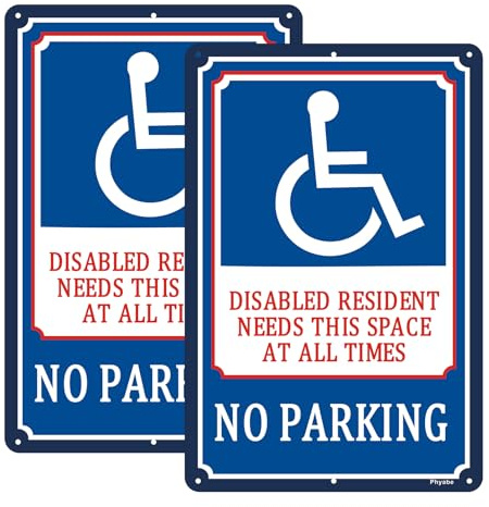 2 Pack No Parking Disabled Resident Needs This Space At All Times Sign, 30 x 20 cm Rust Free Aluminum Sign, Weather Resistant, Waterproof, Durable Ink, Easy to Install