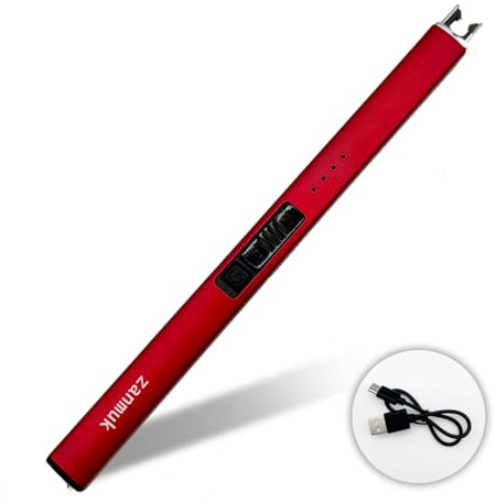 Zanmuk Feuerzeug Elektrisch Lichtbogen Stabfeuerzeug - Elektrisches Feuerzeug Lang USB Aufladbar Lighter (Rot)