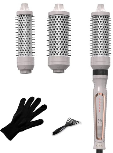 Thermal Brush 3 in 1 Set Ionic Heated Round Curling Create Volume & Smoother Hair Style for Fully Dried Hair Ceramic Fast Heating Curling Iron Brush with Temperature Lock & Auto-Power Off (Silver)