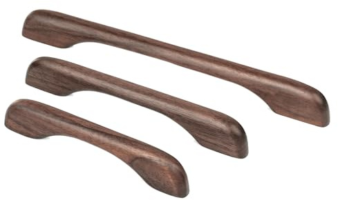 KOVNISE Tiradores de Madera Maciza Color Madera de Simple y Moderno Para Armario Puerta Cajón Zapatero Cómoda Manija Larga de Cajón (2, Nogal Negro, 128mm)