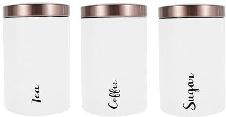 Foppla Lot de 3 boîtes de cuisine en métal robuste avec couvercles en acier inoxydable pour thé, café, sucre pour armoires, comptoirs de cuisine