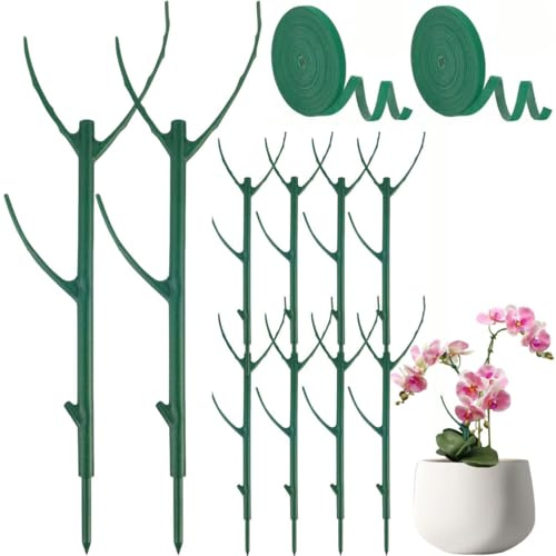 Monstera Lot de 10 brindilles empilables – Supports empilables en plastique pour plantes d'intérieur et d'extérieur, plantes en pot, fleurs et autres plantes grimpantes (vert, 28 cm L)
