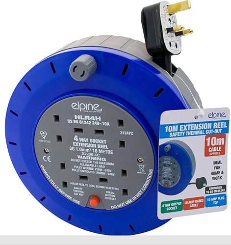 5m Extension Lead Reel Socket Heavy Duty 4 Way Output Socket Gang Cable 1.25mm 13AMP Cable and Plug TOP