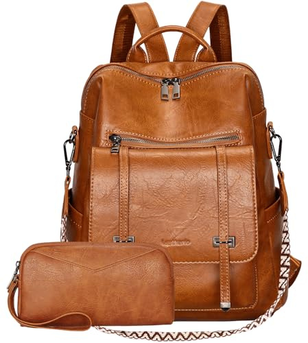 Leathario Rucksakck Damen Set Wasserdicht,Veganes Leder Cityrucksack,Rucksackhandtasche Mittelgroß, Diebstahlsich Tagesrucksack für Büro,Pendeln,Arbeit,Leicht Elegant Backpack Women Groß für Reise