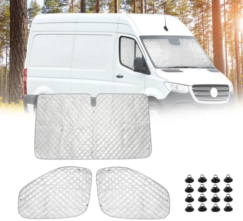 Frontscheibe Innen Sonnenschutz Verdunkelung für Sprinter 2019-2025, 3 Stück Auto Frontscheibenabdeckung Thermorollo Set Anti-UV Thermomatte Fahrerhaus Windschutzscheiben Abdeckung