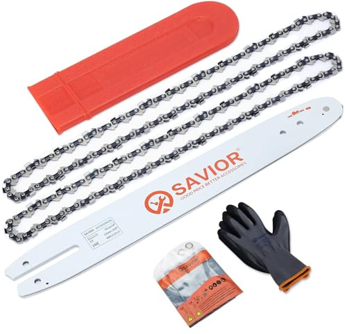 Savior Lot de 2 Chaînes de tronçonneuse avec Protège-guide et Guide de 35 cm - 3/8LP 50 Maillons 1,3 mm - Compatible avec Stihl MS180 MS200T MS201T MS210 MS211