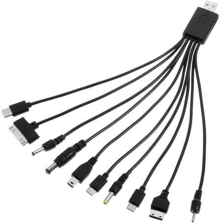 QfwdfcTrenz 10 in 1 USB Cables, Universal USB to Multi Plug Cell Phone Charger, Universal Multiple Charging Cord Charging Cable with 10 Ports for Cell Phones Speaker MP3 MP4