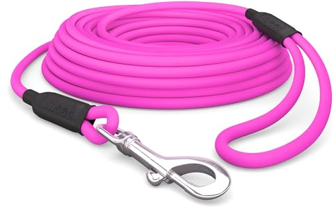 10m Schleppleine Hunde, Wasserfeste Hundeleine Rundleine mit Handschlaufe, Robuste Freilauf-Trainingsleine pink, bis 35kg