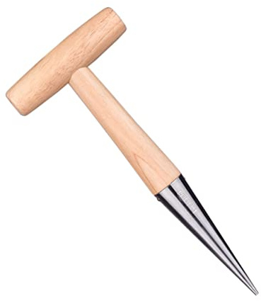 ROMISBABA Gartenlocher Holzfarbe Tragbares Gartenwerkzeug Pflanzholz Aus Metall Widger Umpflanzhilfe Für Setzlinge Säen Und Düngen
