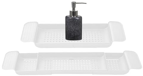 Syengery Bandeja Extensible para Bañera, 55-78cm Estante De Baño Ajustable, Organizador De Bañera Y Soporte para Copas De Vino, Vela, Libros, Productos De Baño