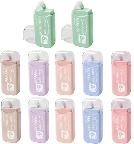 Glue tape roller (12 Pack), 6m x 6mm Double Sided Adhesive Roller Glue Roller Tape Roll for Crafts,Journaling and Scrapbooking(6 colours)