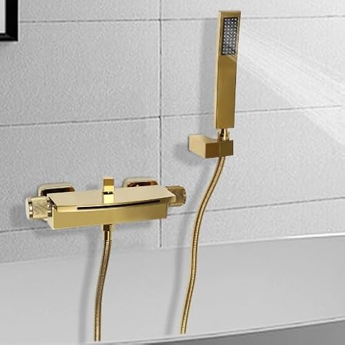 Robinet de baignoire avec douchette extensible et bord de baignoire cascade pour hôtel, piscine, doré