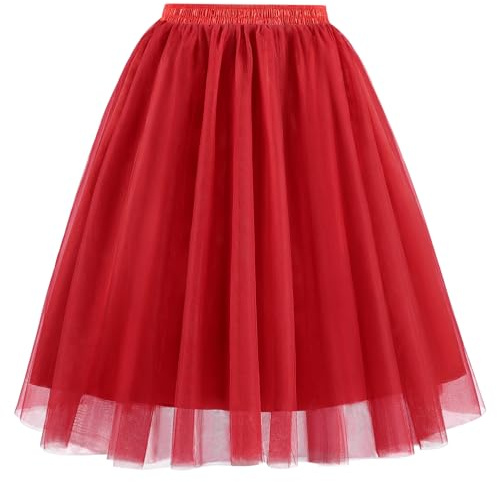 WERFORU Gonna in tulle, da donna, leggera, opaca, in tulle, con elastico a vita alta, taglie grandi, per carnevale, E-rosso, M