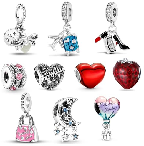 MLPKOI 10 Pezzi Charms per Bracciali, Charm Bead Ciondolo Donna, Compatibile con Braccialetti e Collane, Regalo di Gioielli Perfetto per Donne, Perfetto Regali per Mamma, Moglie, Ragazze e Adolescenti