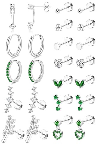 MILACOLATO 12 Paar Helix Piercings Chirurgenstahl Ohrringe Piercing Ohr | Ohrringe Gold Wasserfest Flatback Ohrstecker Hypoallergen Klein Huggie Creolen Knorpel Rook Tragus Conch Piercing Ohr Schmuck