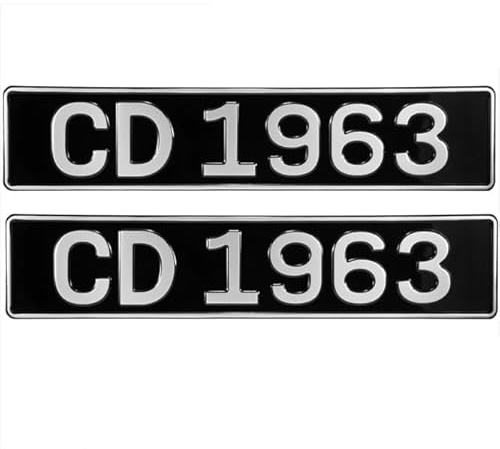 Set of 2 Classic Pressed Metal Number Plates – Black & Silver Pre-1986 Style | Premium Aluminium | UK Car Show Plates | Raised Embossed Letters & Numbers