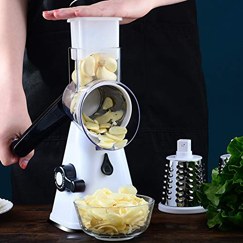 Generic Outil de de Broyeur de Râpe à Légumes à Rotation Multifonctionnelle Manuelle, pour Hôtel de Restaurant de Cuisine à Domicile, PP + Acier Inoxydable Blanc