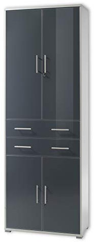 Stella Trading OFFICE LUX Aktenschrank abschließbar, grau mit graphit lackierter Glasfront - Büroschrank mit Schubladen & Türen - Modernes Büromöbel Komplettset - 79 x 220 x 35 cm (B/H/T)