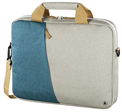Hama Laptoptasche 34 cm, 13,3 Zoll (gepolsterte Umhängetasche mit Tragegurt und Handgriff, Schultertasche für Damen und Herren, Aktentasche mit Platz für Zubehör) grau, türkis
