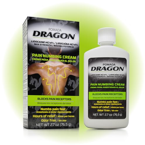 Dragon Numbing Cream Lidocaine 4% Maximum Strength Numbing Cream, Topical analgesic with Lidocaine for Muscle Relief, Pain Cream for Knees and Feet, 2.7 Oz