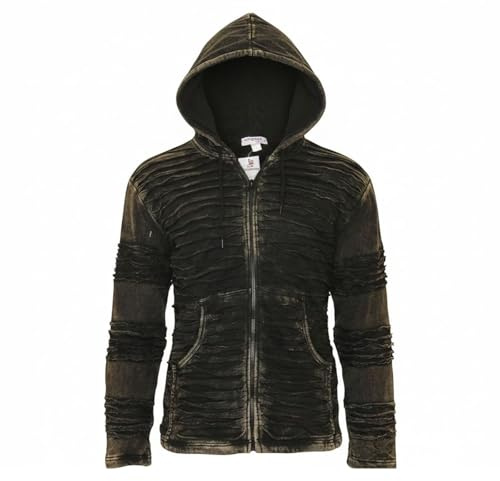 Shopoholic Fashion Mens Fleece Lined Stonewashed Razor Cut Gothic Winter Jacket (XL) Black
