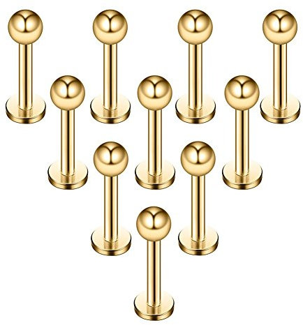 Briana Williams 10stk Chirurgenstahl Lippenpiercing Stecker mit Kugel Ohr Tragus Labret Helix Piercing Schmuck 6mm,8mm,10mm,12mm Stab