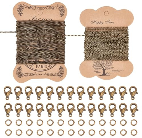 PandaHall Elite 2 Blätter 5m / Blatt Eisen Twisted Ketten Panzerketten Halsketten mit 100 Stück 4mm Biegeringe und 20 Stück Messing Karabinerverschlüsse für DIY Schmuckherstellung, antike Bronze