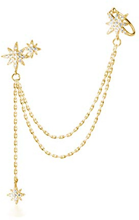 SLUYNZ 925 Sterling Silber Mode Stern Manschette Ohrring Kette für Frauen Damen Wickeln, Tropfen- und Lange Ohrringe mit Quasten
