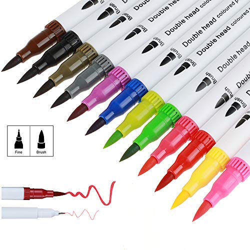 Tioamy Pinselstifte Dual Brush Pen Filzstifte Set 12 Farben Textmarker Fineline-Tipp für Kinder und Erwachsene Farbton Malerei Wiedergabe Kunst Manga Comic Calligraphy Animation