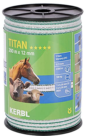 Kerbl 445501 Titan Weidezaunbund, Weiß/Grün, 200m x 12mm, 12 Stück