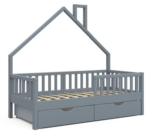 VitaliSpa Hausbett Noemi, Anthrazit, 80x160 cm mit 2 Schubladen