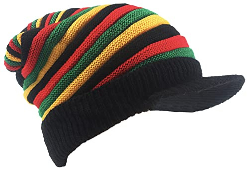 ZffXH Bonnet Reggae, Chapeau Rasta Mütze Hat en Laine Tricotée Bonnet Jamaïcain Coloré Chapeau Crâne Souple Et Ample Beret Rasta pour l'hiver Et L'automne
