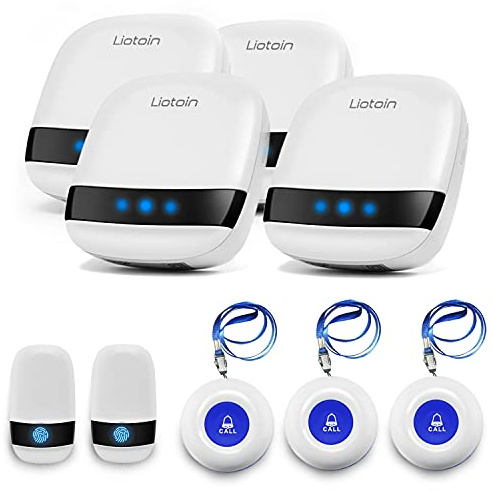 Liotoin Bouton d’Appel sans Fil Téléavertisseur pour Personne Âgée Système d’Alarme Maison avec 5 Émetteurs 4 Récepteurs pour Personne Malade Handicapé, Plage de Fonctionnement 600+ Pieds …