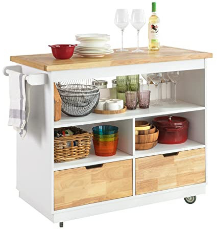 SoBuy Carrello Cucina Credenza Cucina Mobile Cucina Bianco Con Route Isola Cucina FKW107-WN