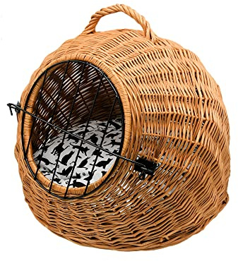 MyBer® Katzenbett Hundebett Transportbox Katzen Korbhöhle Katzenhöhle Katzenkorb Hundekorb aus Weide mit Verschluß und Kissen geflochten K5-583-SBWK