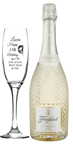 Personalised Engraved Fusion Flute Glass & 75cl Freixenet Prosecco Gift Set - Birthday Butterfly Design