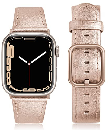 Tuocal Bracelet en cuir véritable compatible avec Apple Watch - 41 mm, 40 mm, 38 mm - Bracelet de rechange en cuir véritable pour Apple iWatch Series 9 8 7 6 5 4 3 2 1 SE Sport Edition - Homme et