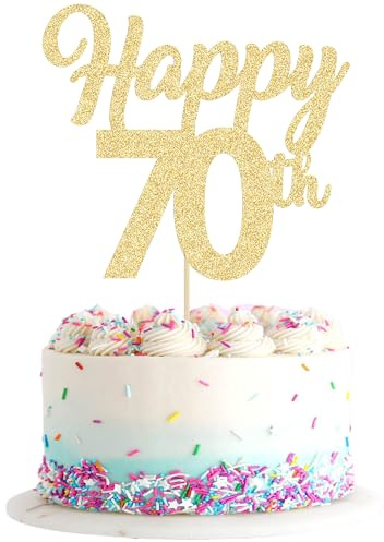 3Pcs Happy 70th Cake Topper Gold Glitter Number 70 Seventy Birthday Cake Pick Decorations for Cheers to 70 Years Old 70th Birthday Wedding Anniversary Party Supplies