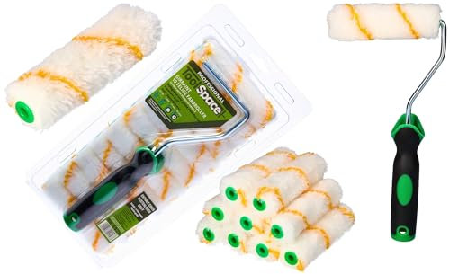 ToolSpace 10 Pezzi Rullo per Pittura - 11 cm Rulli Set Poliacryl con Pelo Lungo - Rulino per Verniciatura Verniciare - Ricambio con Manico per Porte - Kit Pitturare Pareti Interni Esterni - Superfici