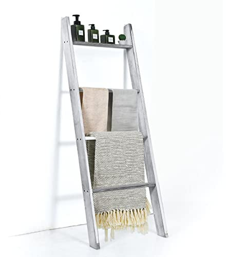 GIANTEX Toallero Escalera de Baño con 4 Barras para Colgar Toallas y Ropas, Estantería contra la Pared, 50 x 50,5 x 128,5 cm, Toallero de Madera 4 Niveles para Baño, Salón, Dormitorio (Gris)