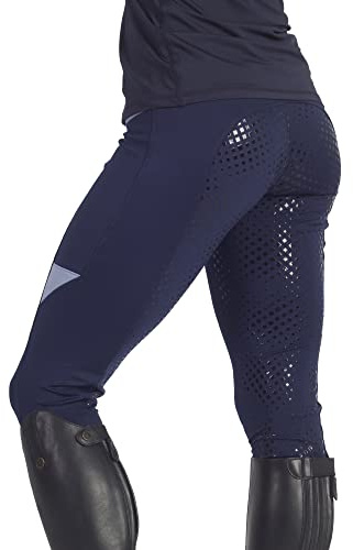 Autumnn Equestrian Collant da equitazione da donna in silicone sedile completo con tasche per telefono Jodhpurs Equitazione/Palestra/Yoga Leggings Collant Calzamaglia, Marina/Oceano, 28 W