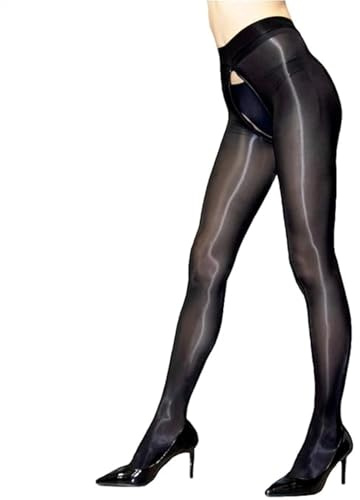 HTRUIYA Women's Shiny Pantyhose 8D Sheer Tights Oily Gloss Pantyhose Invisible Zip Adjustable Tights Smooth Stockings