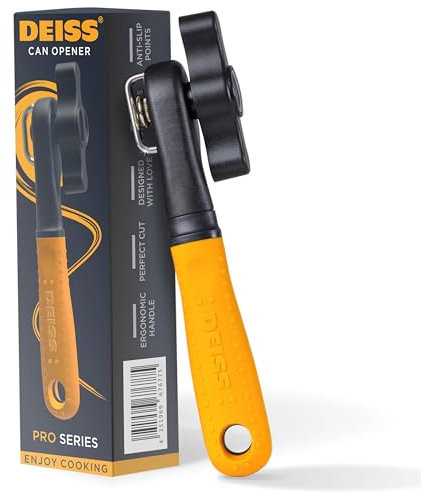 Deiss Pro Hochleistungs Dosenöffner manuell mit glatter Kante, handgeführter Dosenöffner mit Soft-Touch-Griff, rostfreier Sicherheits-Dosenöffner in Übergröße mit einfachem Drehknopf (ORANGE)