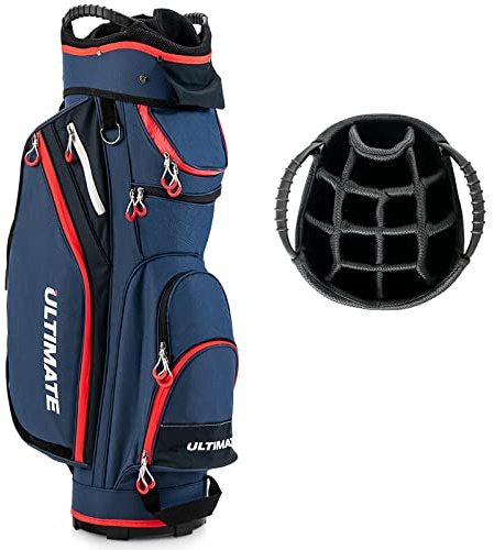 GYMAX Borsa da Golf con 14 Divisori e 8 Tasche, Sacca da Golf con Cerniera Borsa Termica e Tasche per Oggetti di Valore, Borsa da Golf con Copertura Antipioggia (NAVY)