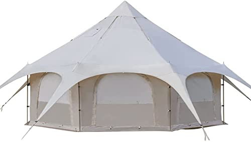 Tipi-Campingzelt, Baumwollzelt, Pyramiden-Jurtenzelt, Mehrpersonen-Familien-Glamping-Zelt, doppelschichtig, große wasserdichte Tipi-Zelte für 8–10 Personen (Beige, 450 x 450 x 280 cm) beautiful