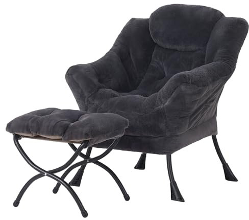 Welnow Lazy Chair mit Ottomane, moderner Lounge-Akzentstuhl mit Armlehnen und Einer Seitentasche, gepolstertes Sofa-Stuhl-Set für die Freizeit, Lesestuhl mit Fußstütze für kleine Räume, Eckstuhl
