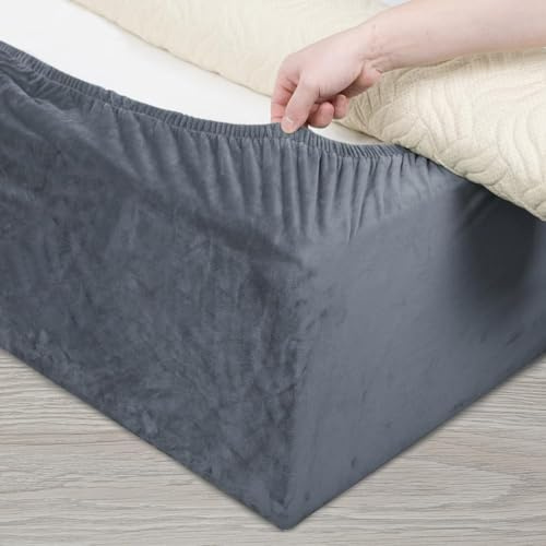 DUJUIKE Mantovana Giroletto Vestiletto Coprirette, Mantovana in velluto riccio per divano letto, Protezione Del Giroletto, Trasforma una base per letto(Grigio, Cal King Bed Width:180-190cm)