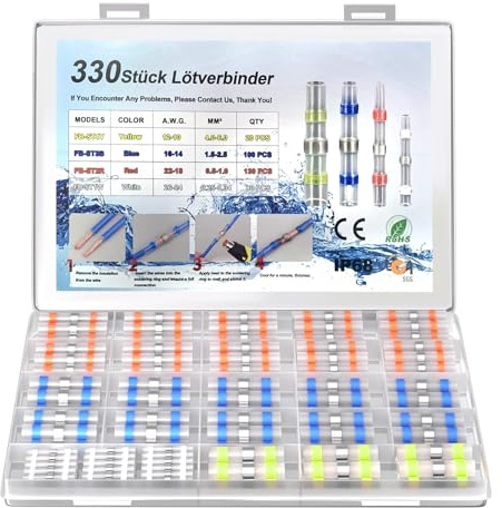 AIVORO 330 Stück Lötverbinder, 10-26 AWG Stossverbinder 0,25-6,0 MM², Kabelverbinder Wasserdicht Set, Lötverbinder mit Schrumpfschlauch, Geeignet für Autos und Schiffe, Schrumpfverhältnis 3:1