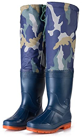 HWBZSZY Scarpe Da Pesca Impermeabili Per Uomo E Donna in Nylon/PVC, Pantaloni Multiuso Con Stivali Da Pioggia in Gomma Trampolieri Da Caccia Traspiranti Con Lacci Regolabili, Alti 60 Cm,Blu,38EU